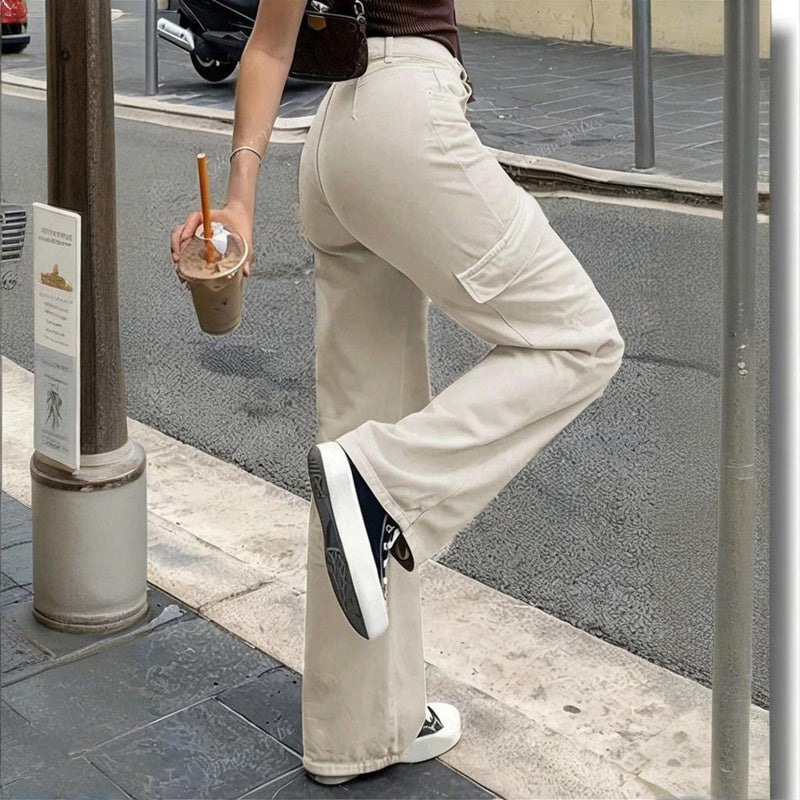 Women's Solid Color Wide Leg Pants With 4 Pockets