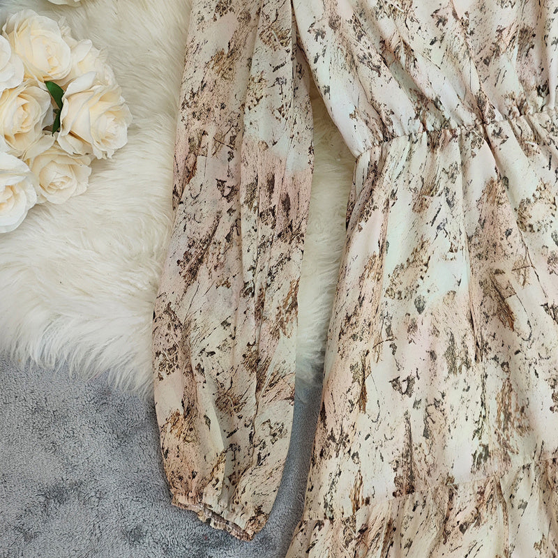 Women's Deep V-Neck Floral Print Long Sleeve Dress