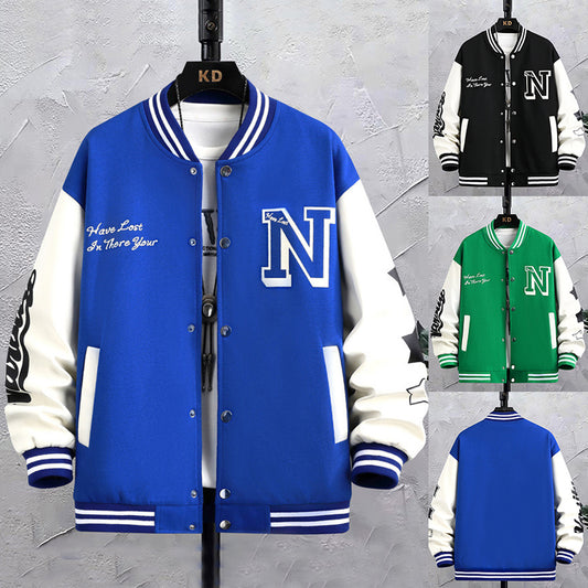 Round Neck Baseball Coat Top For Men