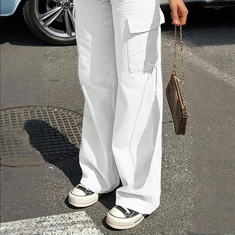 Women's Solid Color Wide Leg Pants With 4 Pockets